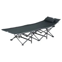 Lettino da Campeggio Pieghevole e Imbottito con Tasca Portaoggetti, 188x64.5x53 cm, Grigio
