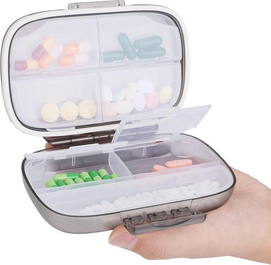 Organizzatore di Viaggio Pill Organizer Dispensatore di Pillola Aria-tight Dispensatore di Pillola con 7 Compartimenti per Diversi Farmaci Contenitore di Vitamine Portatile e Idrorepellente per Medicinali da Viaggio