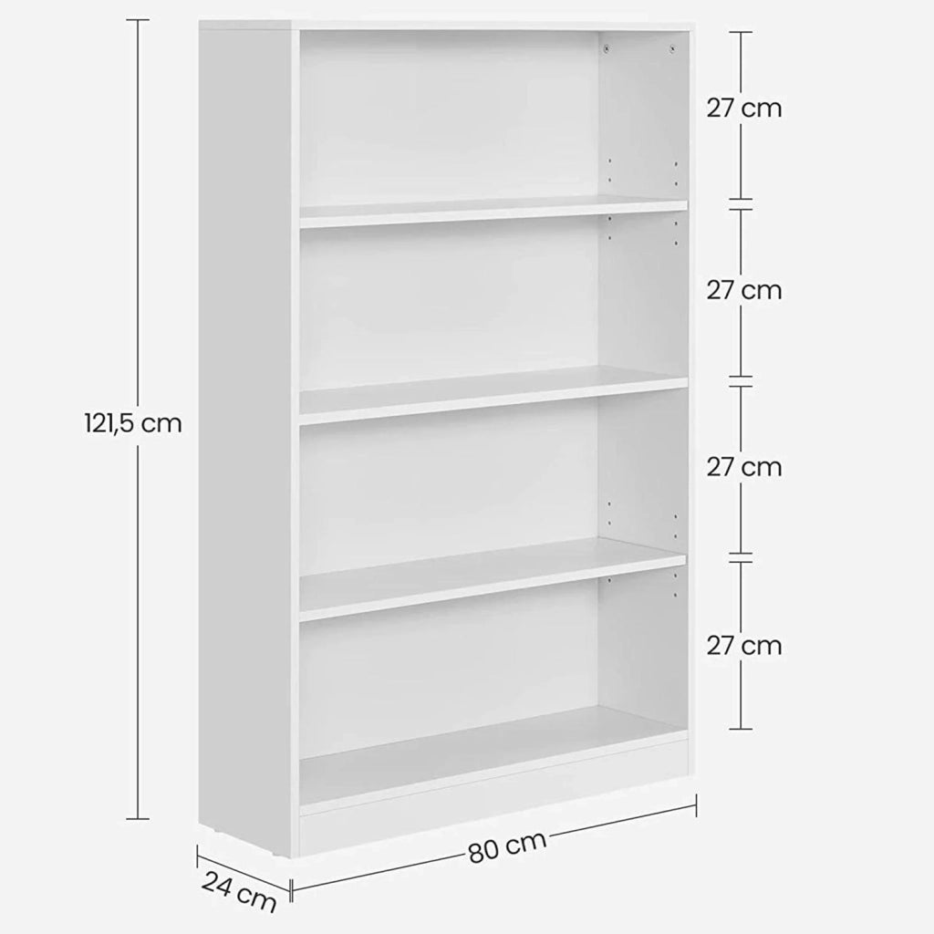 Libreria a 4 ripiani con ripiani regolabili in altezza per soggiorno camera da letto ufficio 80 x 24 x 121,5 cm bianco 12_0003484