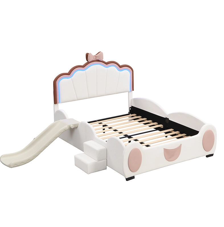 Letto bambino 140x200 cm a forma di farfalla con LED cambiacolore; PU rosa bianco