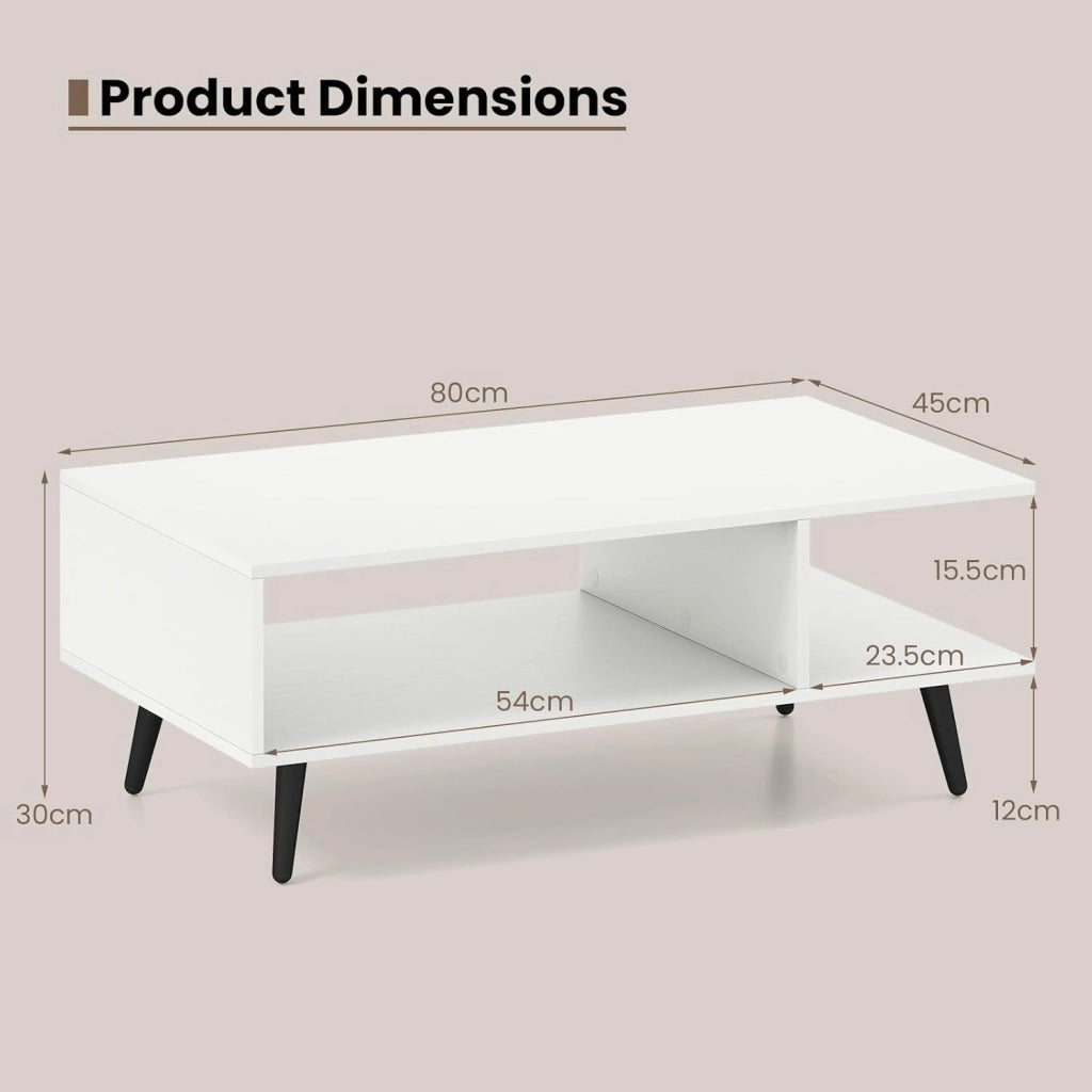 Tavolino da salotto con ripiano aperto, tavolino da caffè con gambe in metallo, tavolino basso in stile industriale, tavolo da soggiorno 80 x 45 x 30 cm (bianco)