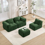 Divano angolare modulare in poliestere verde con pouf HOMVRA