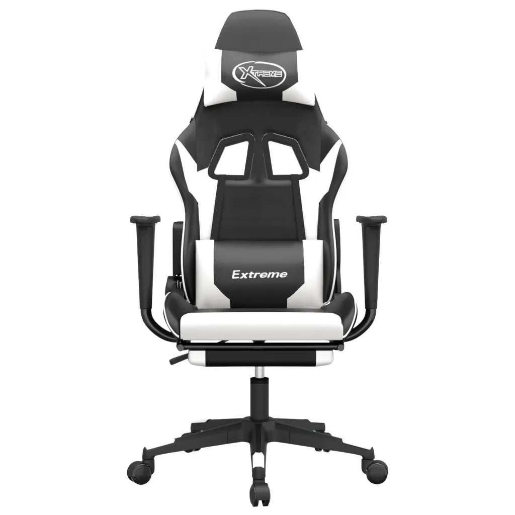 Sedia da Gaming | Sedia da e-sports con Poggiapiedi Nero e Bianco in Similpelle