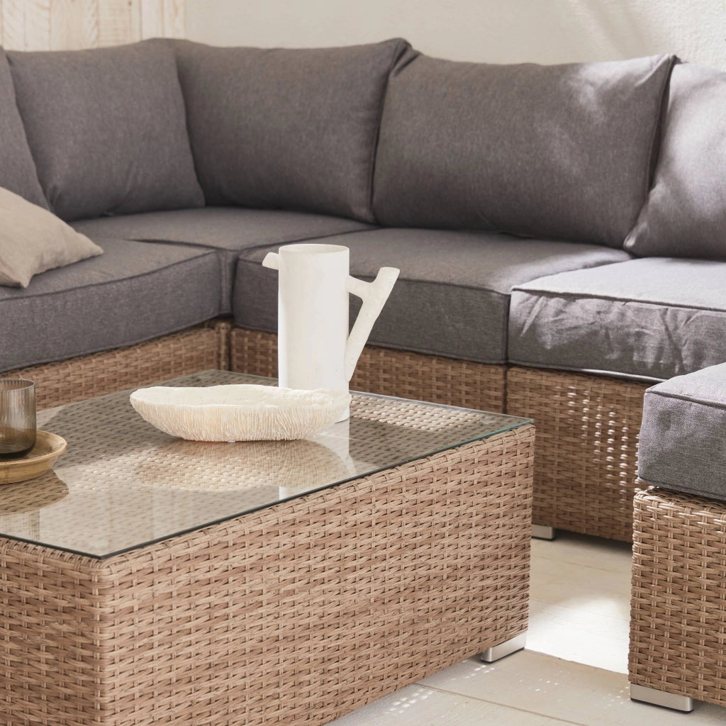 Salotto da giardino premium in resina intrecciata, 12-14 posti, beige