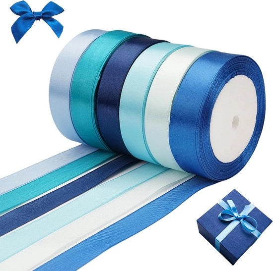 Set di nastri di seta blu - 6 rotoli - 2 cm x 22 m - nastri di regalo - nastri decorativi - nastri di seta - confezioni di regalo - fai da te - artigianato - matrimonio .