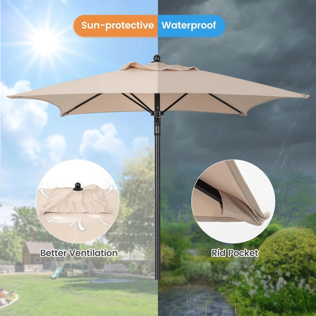 Set di Mobili da Giardino Con Ombrellone, Tavolo da Bistrot Con 2 Sedie Pieghevoli, 4 Pezzi, Set da Balcone Rotondo