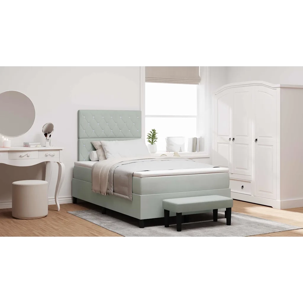 Letto a molle con materasso Grigio chiaro 120 x 200 cm Velluto