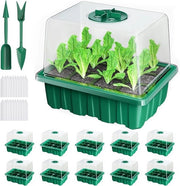 Kit di propagazione 10 pezzi 120 celle con coperture elevate, propagatore di semi con finestra regolabile per giardino e orto, inclusi 20 etichette e 2 attrezzi
