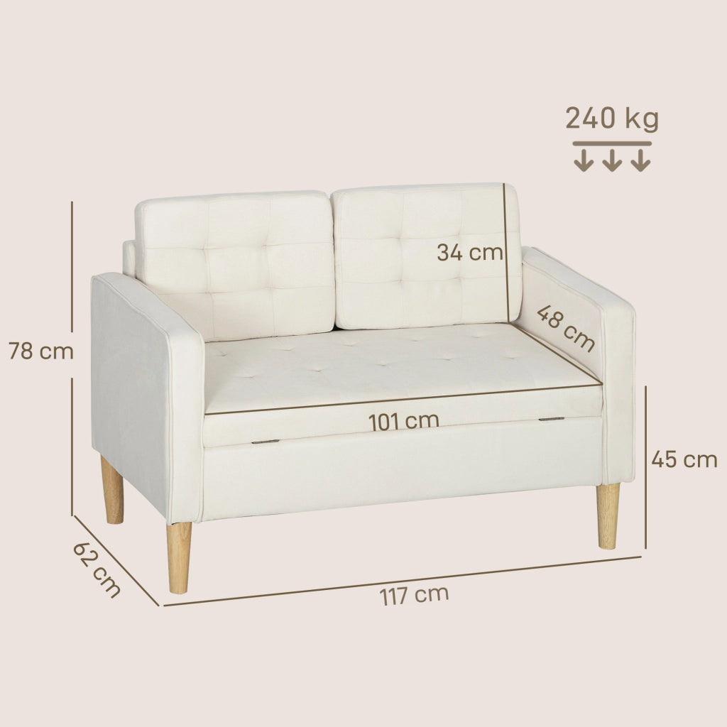 Divano 2 posti con contenitore e cassetti ¨C zephmum ¨C crema 117x62x78 cm