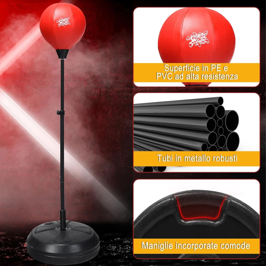Punching Ball da Terra Altezza Regolabile 120-154 cm, Sacco di Pugilato con Guanti Inclusi, Palla di Boxe con Base per Adulti e Bambini
