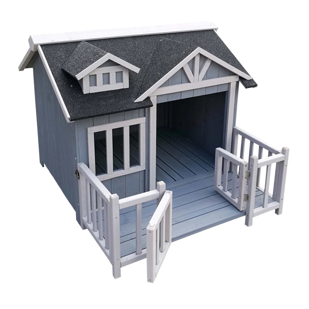 Cuccia per cani Luxus XL con patio in legno per uso esterno