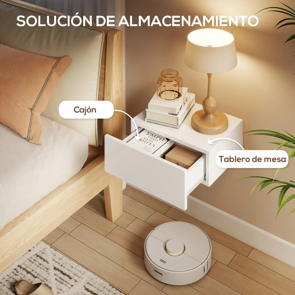Comodino a sospensione con cassetto ¨C zephmum ¨C 40x30x15 cm bianco