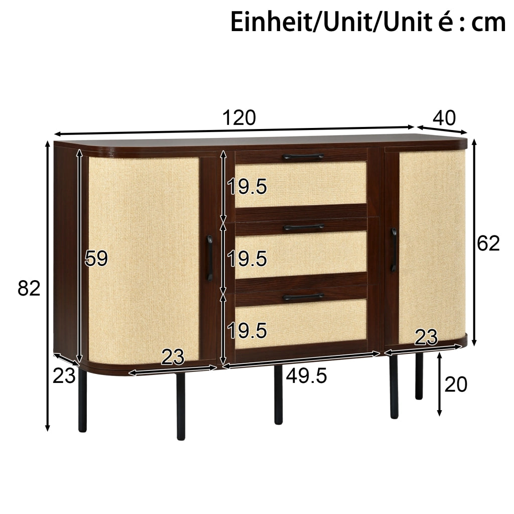 Credenza 120.0x40.0x82.0 cm con 2 ante e 3 cassetti in MDF noce