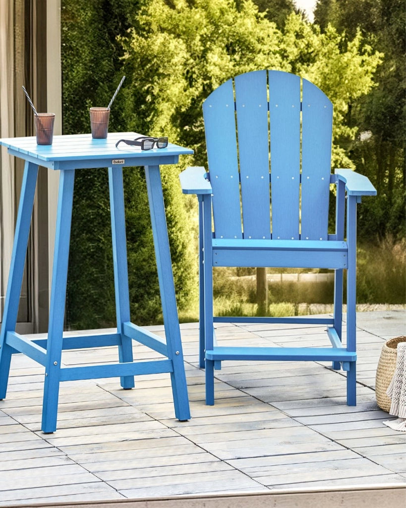 Sedia da giardino in plastica blu in legno resistente agli agenti atmosferici in stile moderno