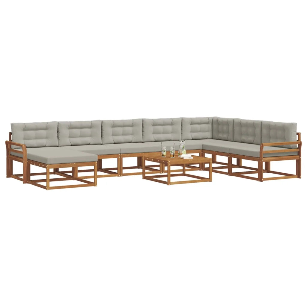 Set di divani da esterno 9 pcs Grigio Naturale e Chiaro