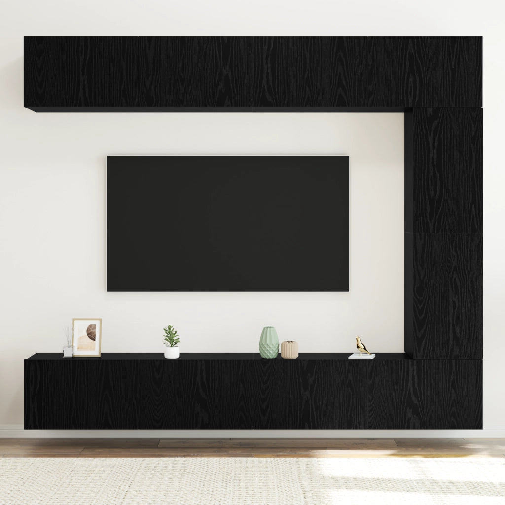Set di mobili TV da 5 pezzi a parete in rovere nero in legno ingegnerizzato