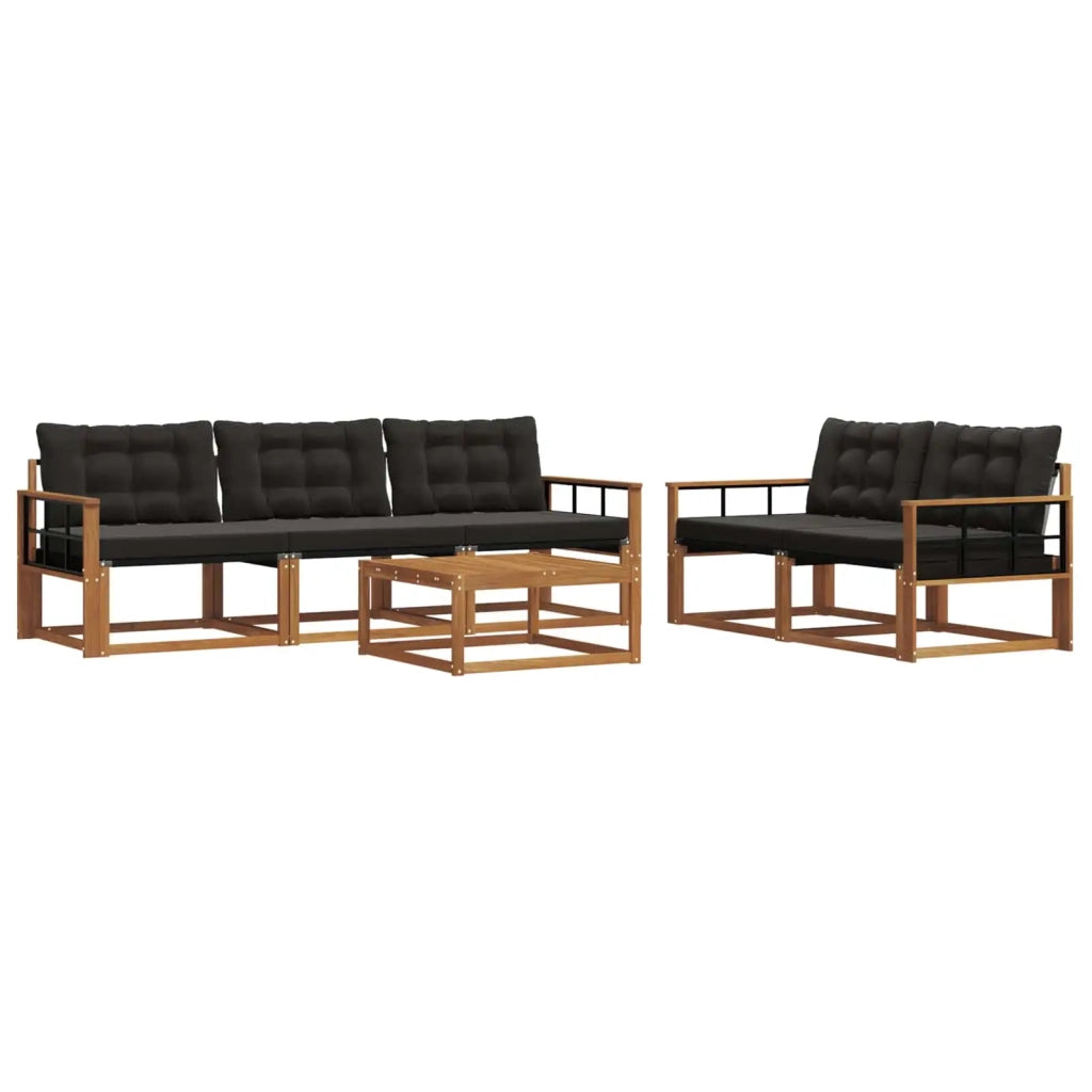 Set di divani da esterno con cuscino 6 pcs Naturale e Nero 3369199