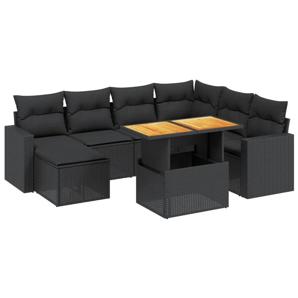 Set Divani da Giardino con Cuscini 8 pz Nero in Polyrattan 3275603