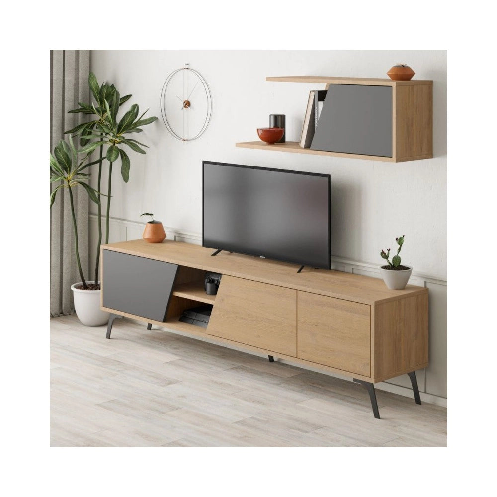 Mobile porta Tv Fiona 180X35,6X48 con mensola a parete colore rovere antracite