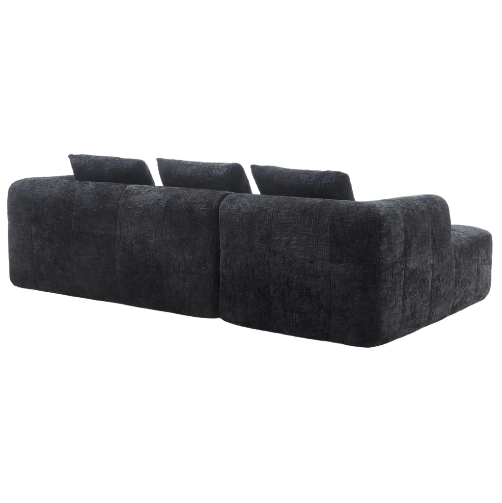 Divano modulare 3 posti con chaise longue in ciniglia nero