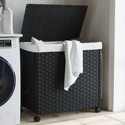 Cesto Portabiancheria con Ruote Nero 60x35x60,5 cm Rattan 372042