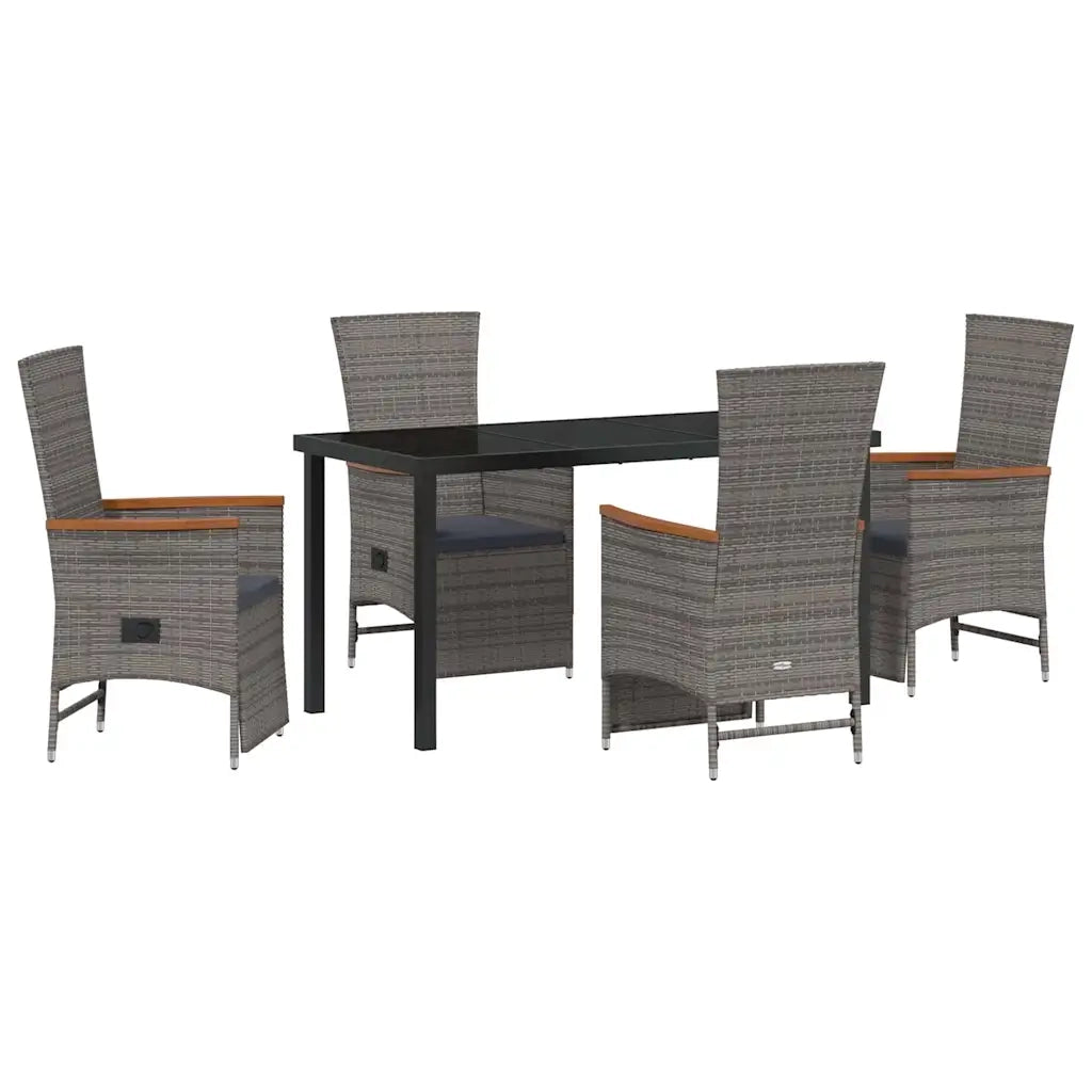 Set da Pranzo per Giardino con cuscino 5 pcs Grigio polyrattan 3379452