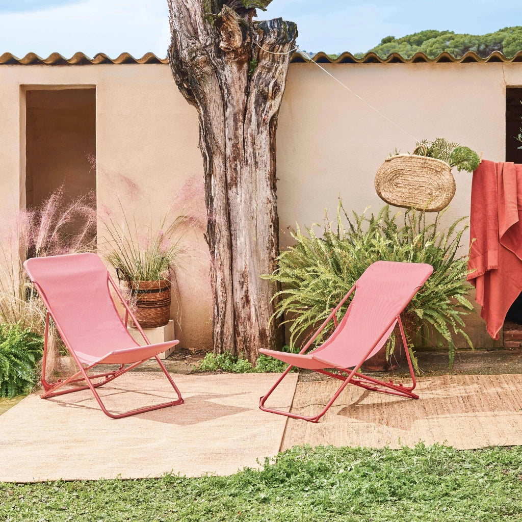 Set 2 lettini prendisole pieghevoli, terracotta