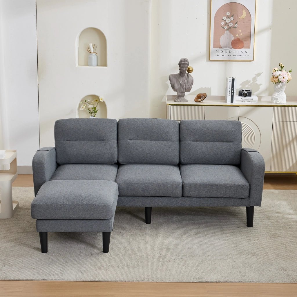 Divano ad angolo, divano a L a 3 posti, con poggiapiedi, 204x136x80 cm, grigio