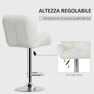 Sgabello da Bar Girevole 47x49x90-111 cm in Similpelle Bianco