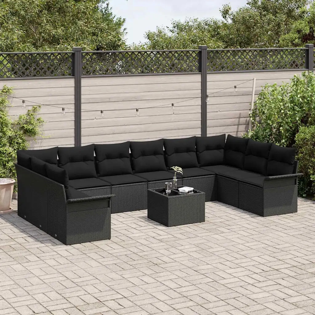 Set Divano da Giardino con cuscino 11 pcs Nero Poly Rattan 3345553