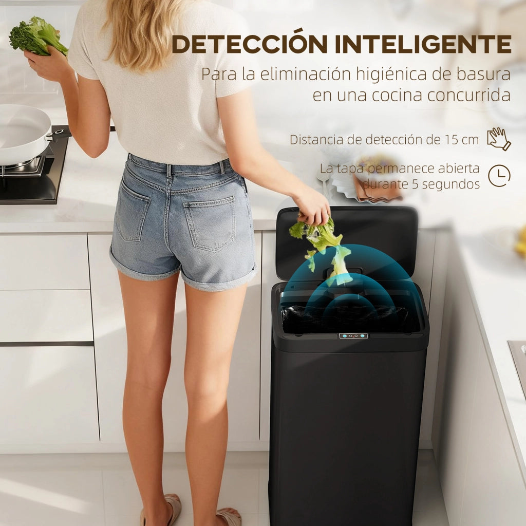 Cestino Rifiuti Cucina Automatico 45L con Sensore Infrarosso ¨C zephmum ¨C Chiusura Morbida Antimpronte Nero