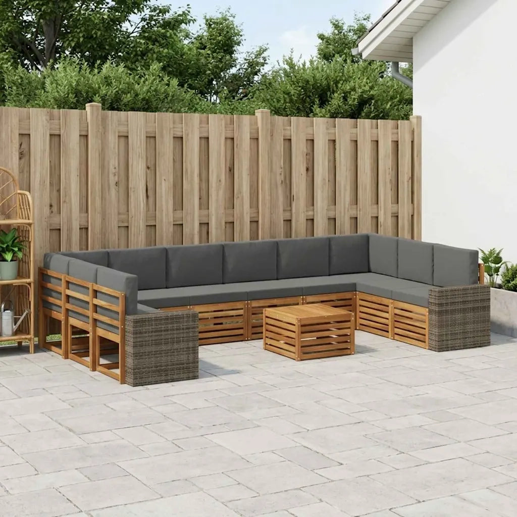 Set di divani da esterno 11 pcs Naturale e Antracite Poliestere 3384938
