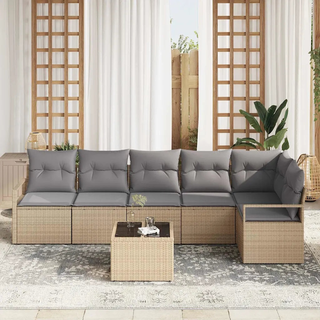 Set di divani con cuscino 7 pcs Beige polyrattan 3346410