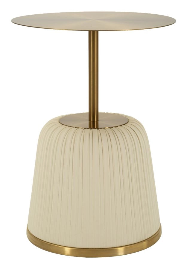Tavolinetto Egle Bianco - Tavolo da salotto rotondo in metallo e PU, Ø 40x55 cm, finitura bianco e oro - Linea Glam