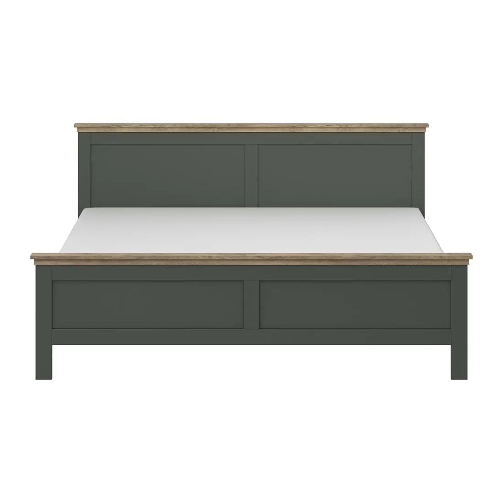 Letto adulto 140x200 collezione ASSIA. Colore verde kaki e finiture effetto rovere.
