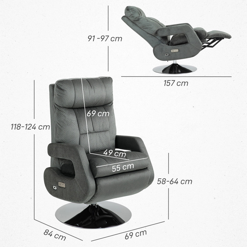 Poltrona reclinabile elettrica con USB e poggiapiedi ¨C zephmum ¨C Tessuto velluto grigio