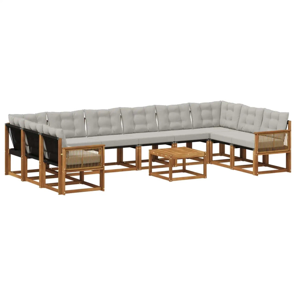 Set di divani da esterno 11 pcs Naturale e Grigio Chiaro