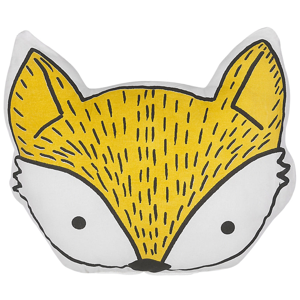 Set di 2 cuscini per bambini in cotone giallo 50 x 40 cm a forma di volpe decorativi per la cameretta con stampa di animale