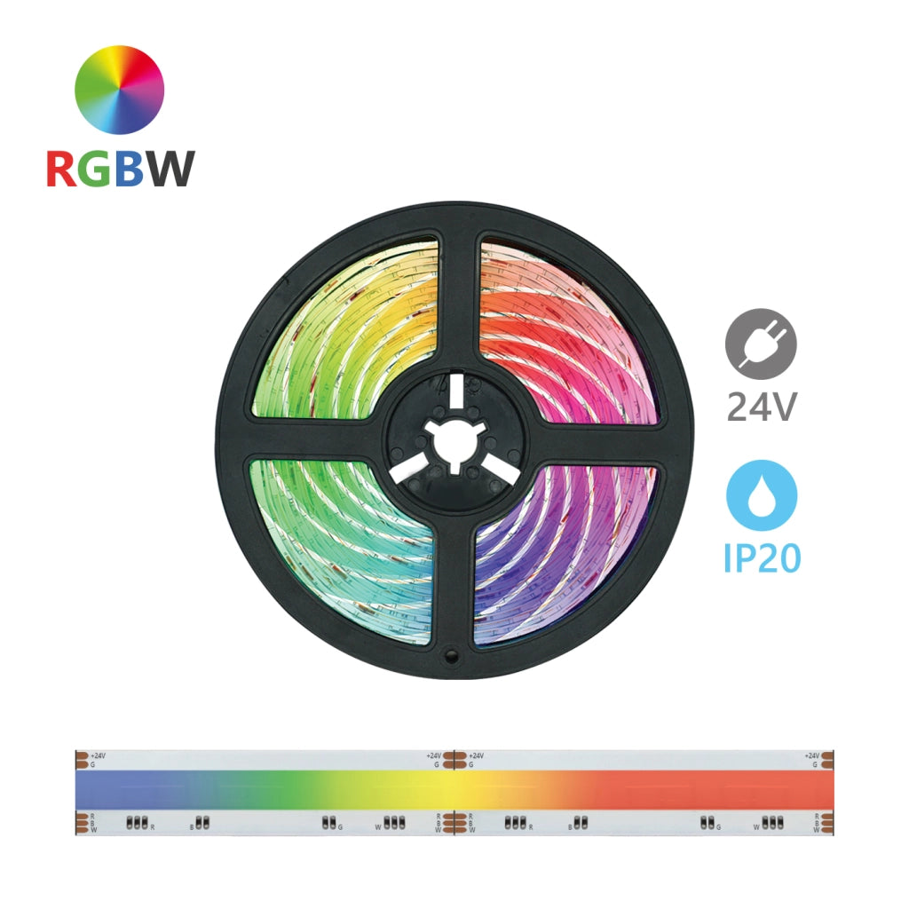 Alcapower Striscia LED COB RGBW 24V 16W/m 896 LED/m IP20 5 metri, elevata resa cromatica CRI 90 e luce bianca naturale 4000K per interni