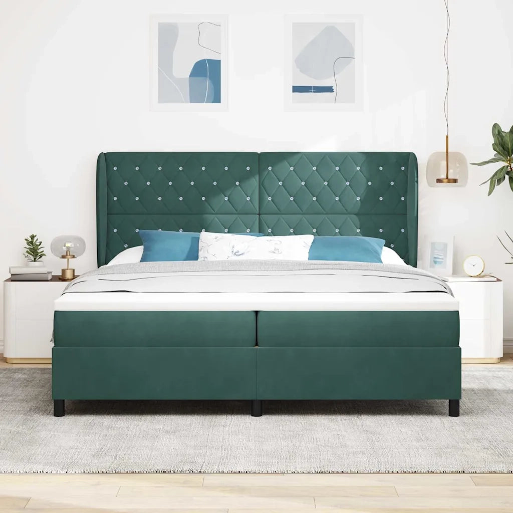 Letto a molle con materasso Verde Scuro 200 x 200 cm Velluto 3340895