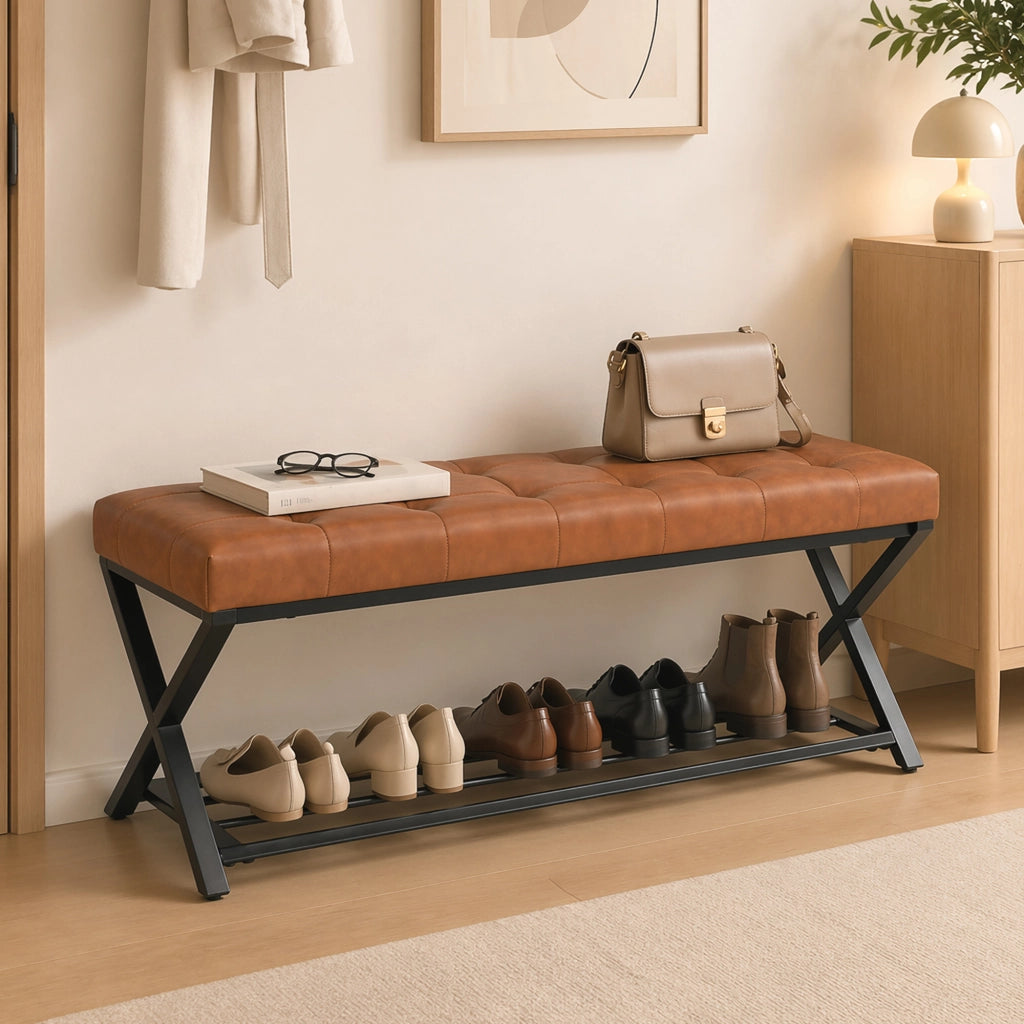 Panca Ingresso con Seduta Imbottita ¨C Minimal ¨C 112x37x47 cm Marrone