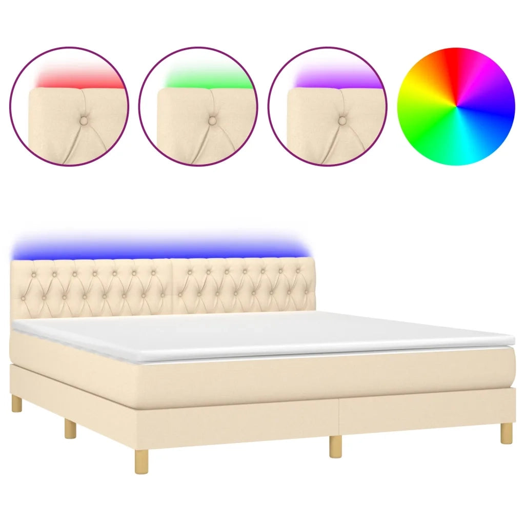 Letto a Molle con Materasso e LED Crema 160x200 cm in Tessuto cod mxl 66017