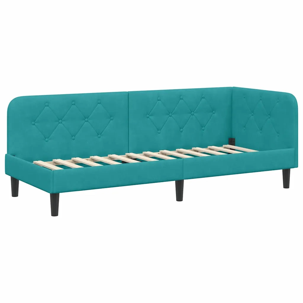Cornice del letto ad angolo Turchese 80 x 200 cm Velluto