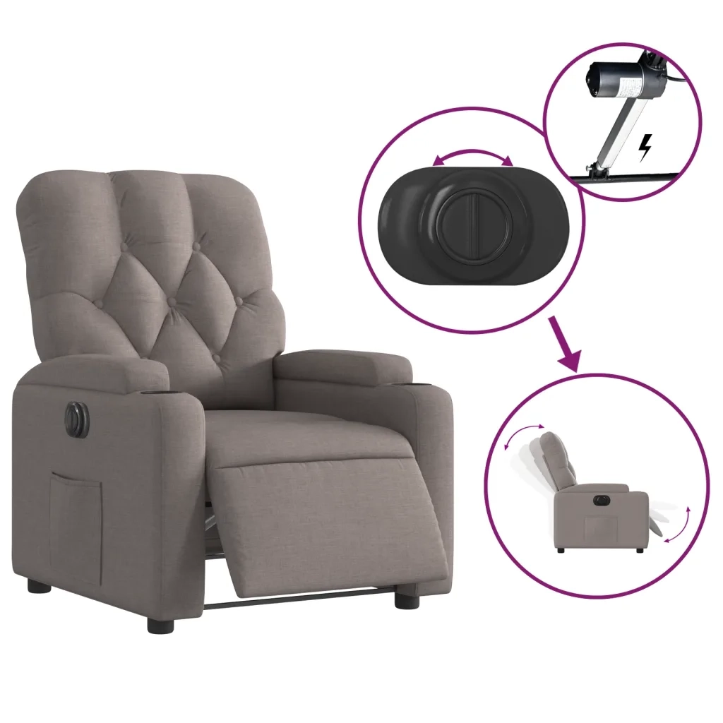 Poltrona | Sedia Relax Elettrica Reclinabile Tortora in Tessuto