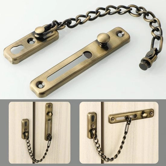 Catenaccio di Sicurezza per Porta Antifurto con Chiusura a Pressione, Catena in Acciaio Inossidabile con Viti, Finitura Bronzata, EFD9000-Q