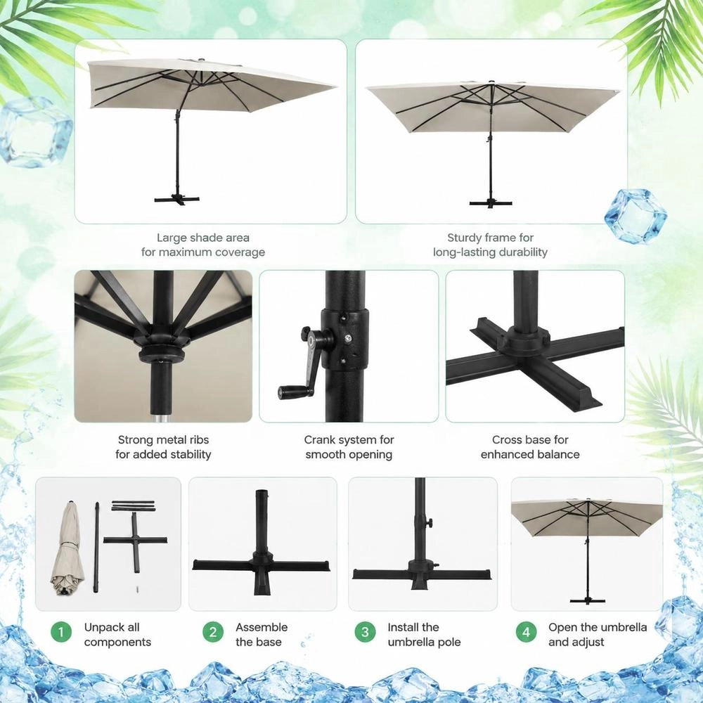 Parasol With LED Lighting, Aluminum Mast, 400x300 Cm, Sand White
