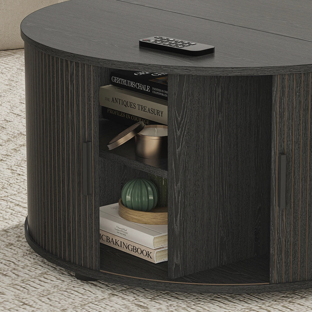 Vicco tavolino soggiorno Nero 80 x 80 cm con porta scorrevole