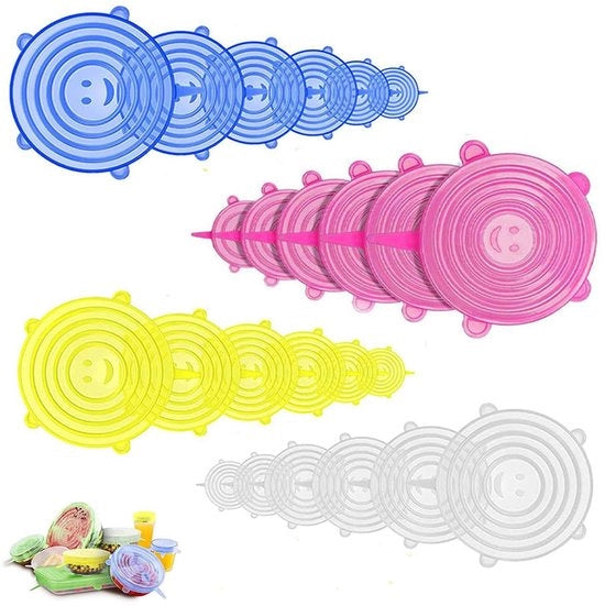 Detersivi in silicone - 24 pezzi - coperture riutilizzabili per piatti, lattine, frutta - diverse misure