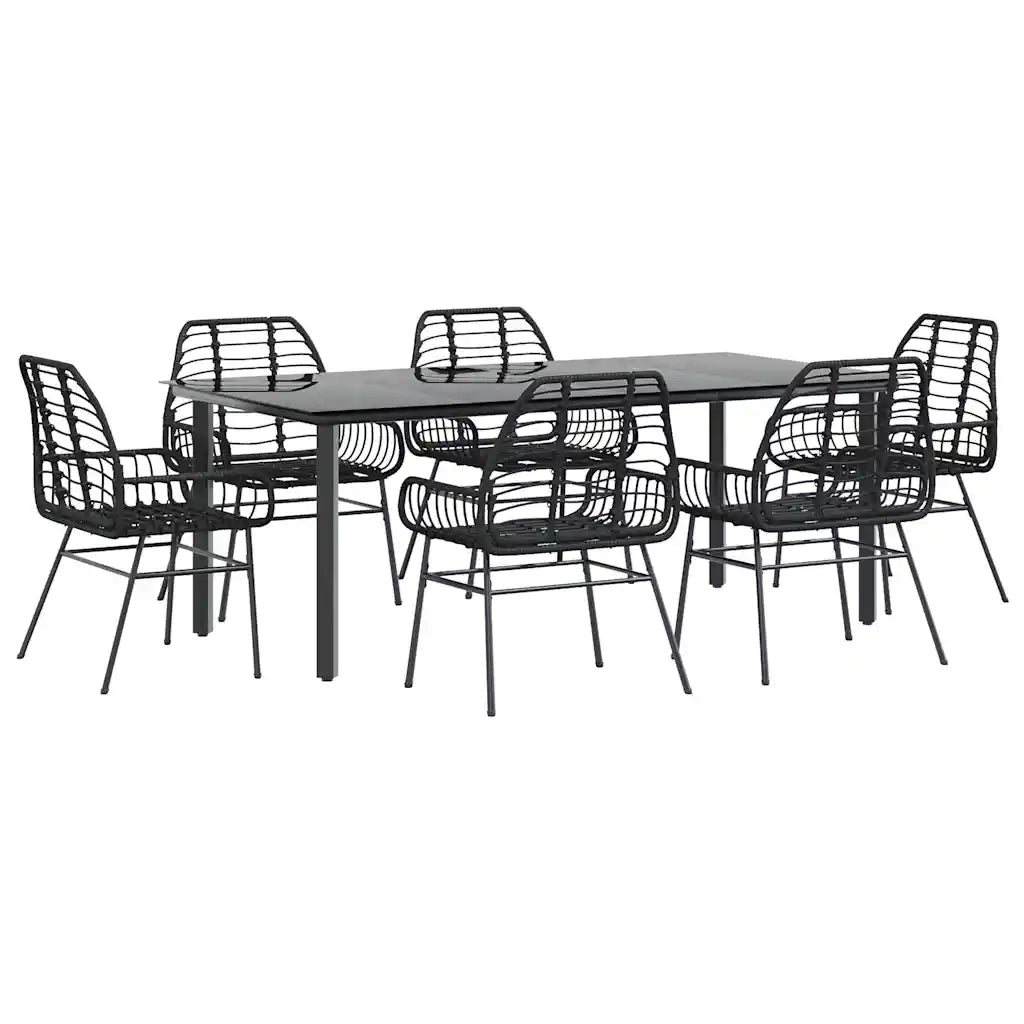 Set Pranzo da Giardino 7 pz Nero Polyrattan Vetro 3334539