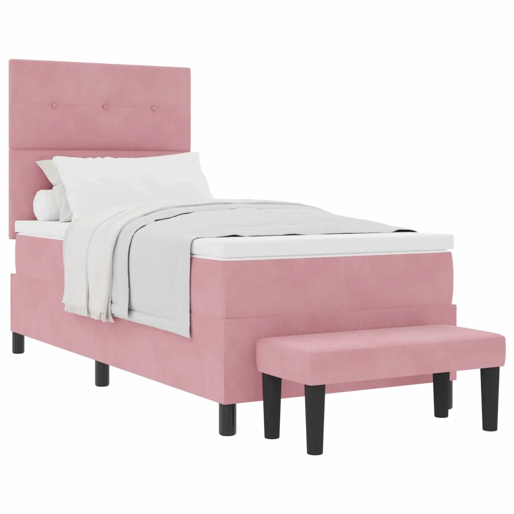 Letto a molle con materasso Rosa 90 x 190 cm Velluto